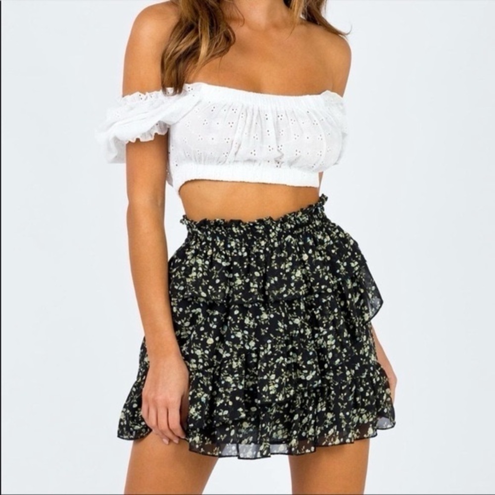 Princess Polly Black Floral Mini Skirt